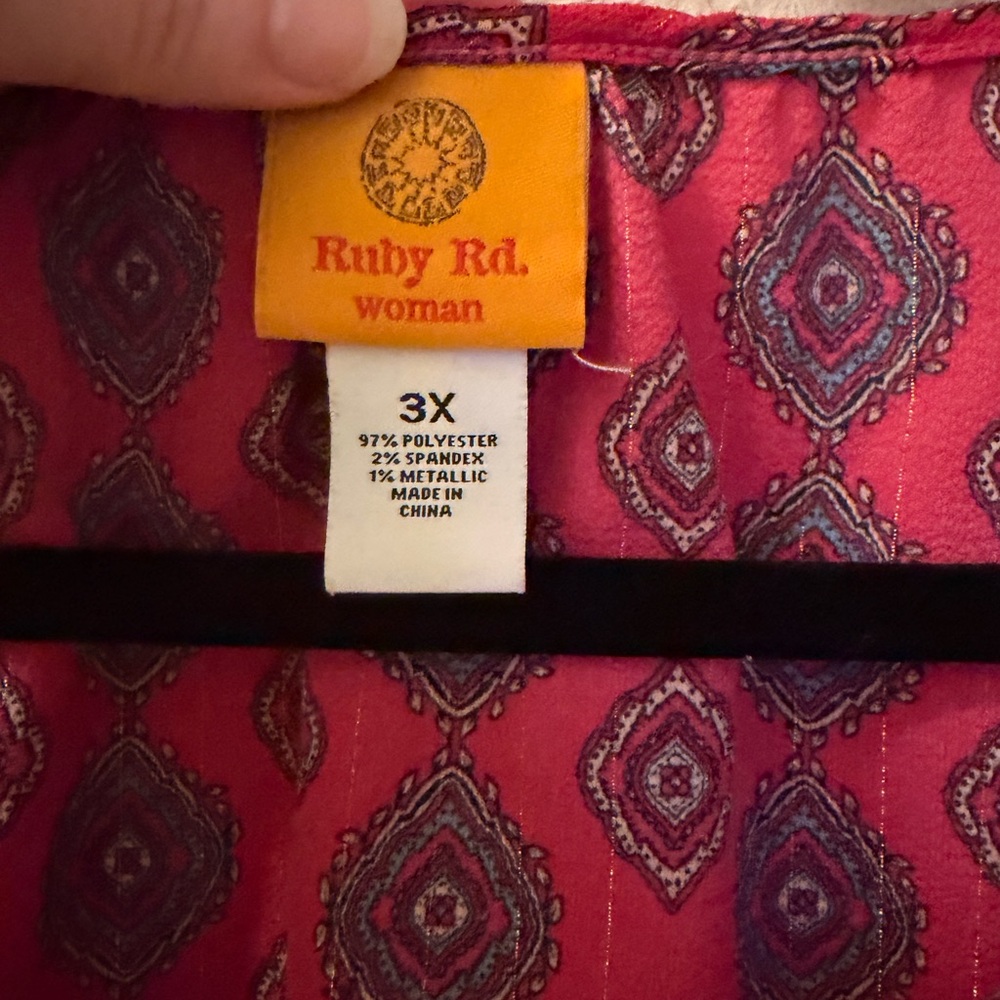 Ruby Rd. Pink and Navy Diamond Pattern Blouse - Picture 3 of 3